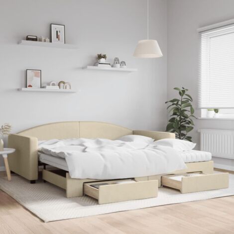 Tagesbett Ausziehbar mit Schubladen Creme 100x200 cm Stoff vidaXL