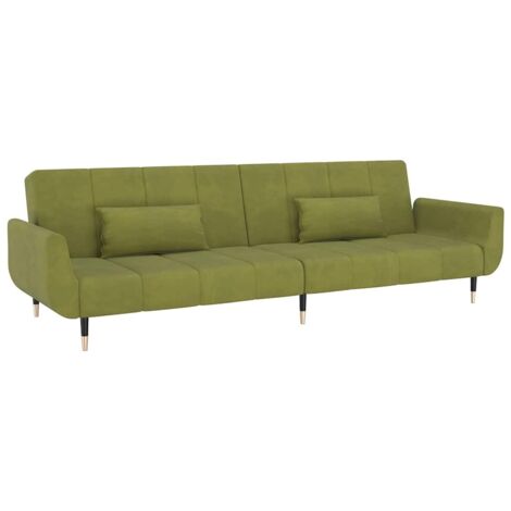 vidaXL 2-Sitzer Schlafsofa mit zwei Kissen in Hellgrün Velours