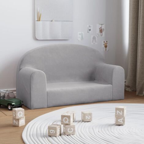 Kindersofa 2-Sitzer Hellgrau Weich Plüsch vidaXL633302