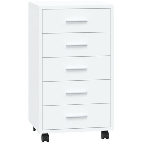 vidaXL Drawer Cabinet with Castors High Gloss White Engineered Wood