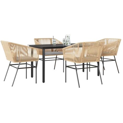 vidaXL 5-tlg. Garten-Essgruppe mit Kissen Braun Poly Rattan Glas