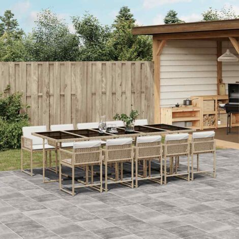 11-tlg. Garten-Essgruppe mit Kissen Beige Poly Rattan vidaXL