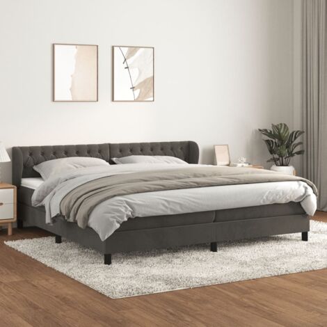 Bettgestell aus Latten mit Matratze Grau Dunkel 200x200cm Samt