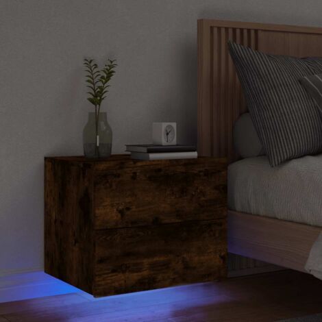 vidaXL Wand-Nachttisch mit LED-Lichtern Eiche Rauch