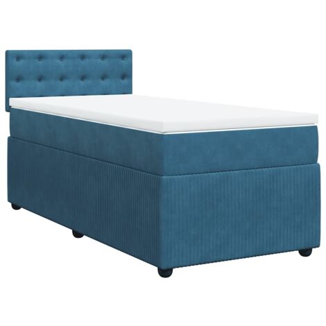 Bettgestell mit Lattenrost und blauem Matratze 90x190 cm Velours