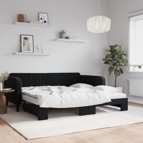 Tagesbett Ausziehbar mit Matratzen Schwarz 100x200 cm Samt vidaXL