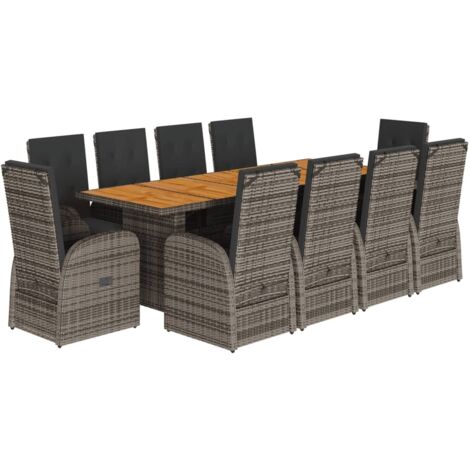 11-tlg. Garten-Essgruppe mit Kissen Grau Poly Rattan vidaXL