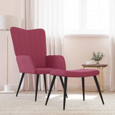 Relaxsessel mit Hocker Weinrot Samt vidaXL