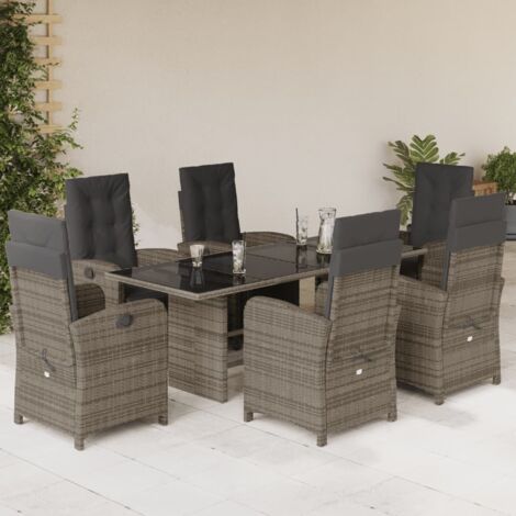 7-tlg. Garten-Essgruppe mit Kissen Grau Poly Rattan vidaXL