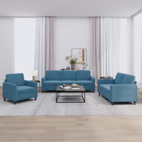 3-tlg. Sofagarnitur Blau Samt vidaXL