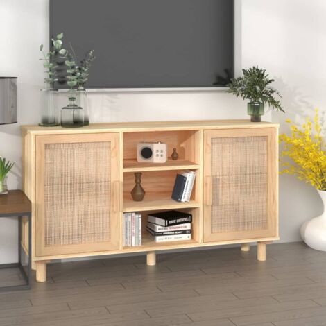 Sideboard Braun 105x30x60 cm Massivholz Kiefer und Natur-Rattan vidaXL