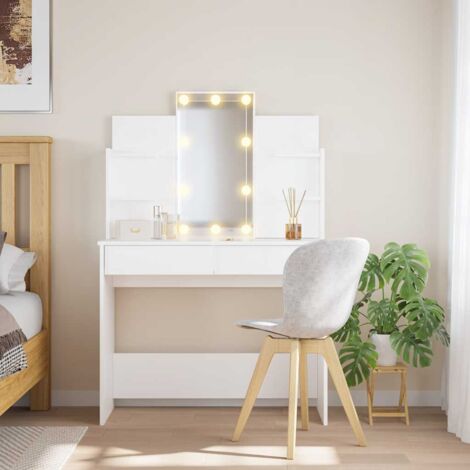 Make-up-Tisch mit LED-Lichtern weiß 96x40x142 cm