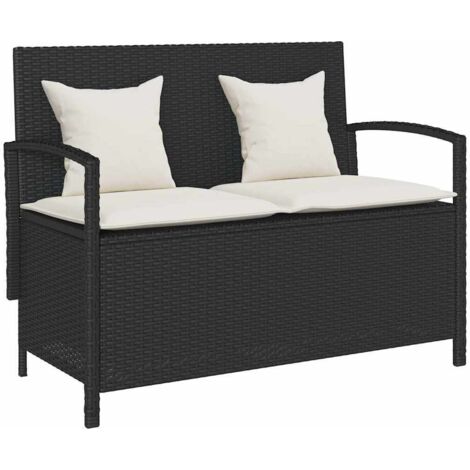 Gartenbank mit Stauraum und Kissen Schwarz Poly Rattan vidaXL