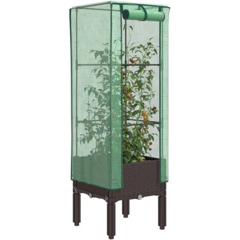Hochbeet mit Gewächshaus-Aufsatz Rattan-Optik 40x40x140 cm vidaXL (1/5)
