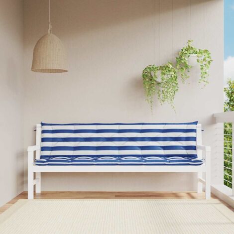 Gartenbankkissen Set von 2 blau-weiß gestreift