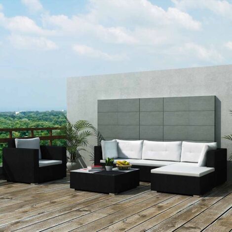 6-tlg. Garten-Lounge-Set mit Kissen Poly Rattan Schwarz vidaXL