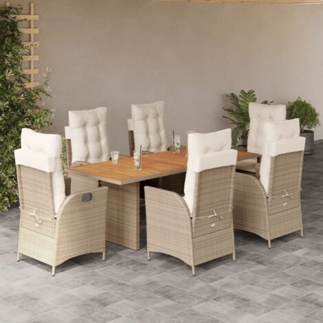 vidaXL Gartenmöbelset mit Kissen 7-teilig beige Poly-Rattan