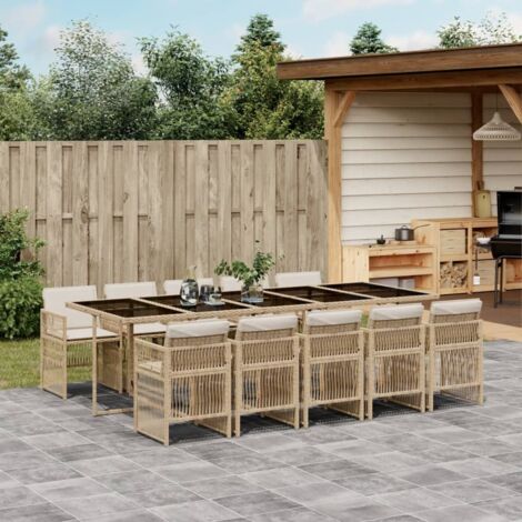 11-tlg. Garten-Essgruppe mit Kissen Beige Poly Rattan vidaXL