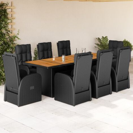 9-tlg. Garten-Essgruppe mit Kissen Schwarz Poly Rattan vidaXL