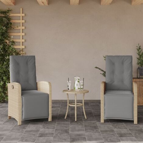 2er-Set verstellbare Gartensessel mit Fußauflage aus Rattan