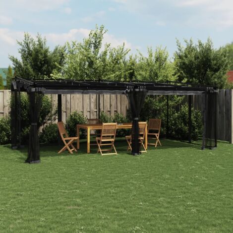vidaXL Gartenlaube mit Netzwänden anthrazit 6x3 m Stahl