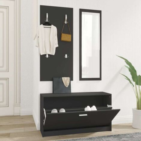 3-in-1 Schuhschrank Set Schwarz Ingenieurholz