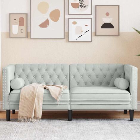 Chesterfield-Sofa mit Kissen Hellgrau 174 x 74.5 x 70.5 cm Samt vidaXL