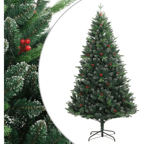 vidaXL Künstlicher Weihnachtsbaum mit Scharnieren und roten Beeren 180 cm