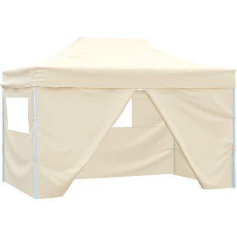 Faltzelt Pop-Up mit 4 Seitenteilen 3 x 4,5 m Cremeweiß vidaXL