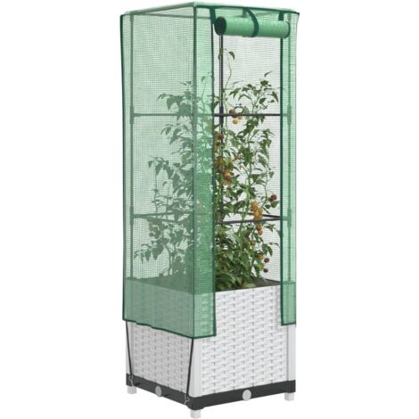 Hochbeet mit Gewächshaus-Aufsatz Rattan-Optik 40x40x139 cm vidaXL
