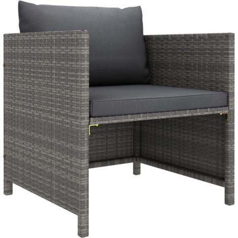 vidaXL Gartensofa mit Kissen Grau Poly Rattan