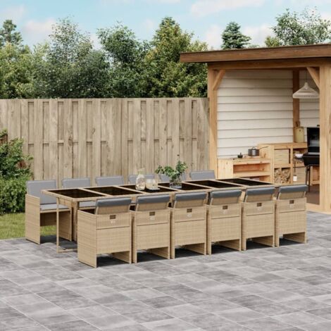 13-tlg. Garten-Essgruppe mit Kissen Beigemischung Poly Rattan vidaXL