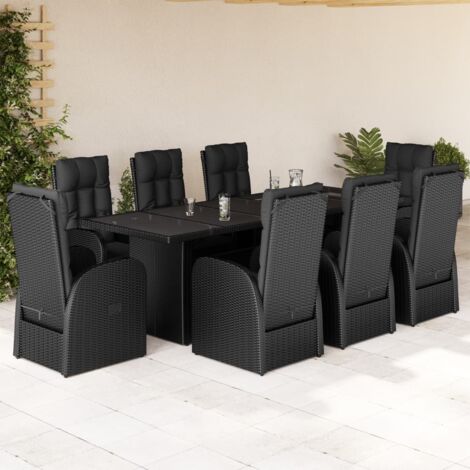 9-tlg. Garten-Essgruppe mit Kissen Schwarz Poly Rattan vidaXL