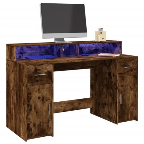 vidaXL LED-Schreibtisch Räuchereiche 140x55x91 cm Holzwerkstoff