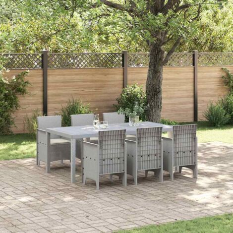 Garten Essgruppe 7 pcs Hellgrau Polt Rattan vidaXL
