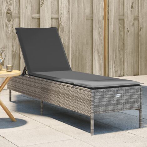 Sonnenliege mit Auflage Grau Poly Rattan vidaXL528326