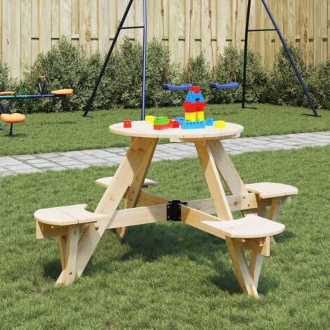 Picknicktisch für 4 Kinder mit Schirmloch Rund Massivholz Tanne vidaXL