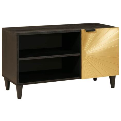 TV-Schränk Schwarz und Gold 80 x 33 x 46 cm massives Mangoholz vidaXL (1/5)