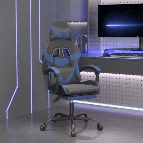 Gaming-Stuhl mit Fußstütze Schwarz und Blau Kunstleder vidaXL