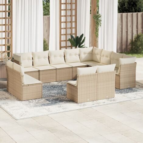 vidaXL Gartenset mit Kissen 12-teilig Beige Geflecht