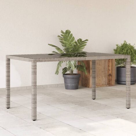 Gartentisch mit Glasoberfläche Grau 150x90x75cm Geflecht