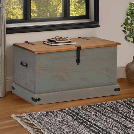 vidaXL Aufbewahrungstruhe HALDEN grau 91x48x47 cm aus massivem Holz