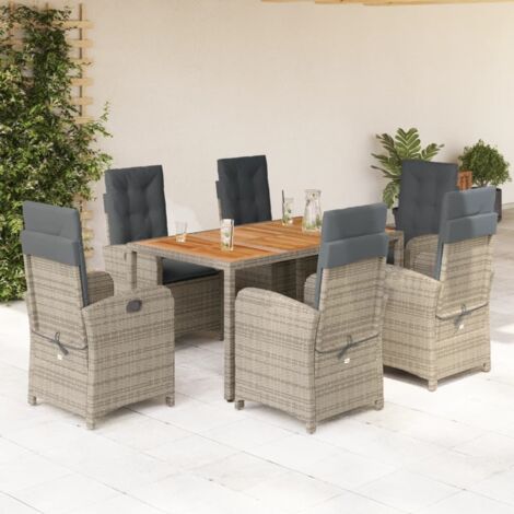 7-tlg. Garten-Essgruppe mit Kissen Grau Poly Rattan vidaXL