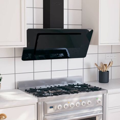 vidaXL Wandhaube 90 cm Edelstahl und gehärtetes Glas Schwarz