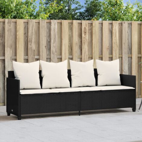 Liegestuhl mit Kissen Schwarz Rattan