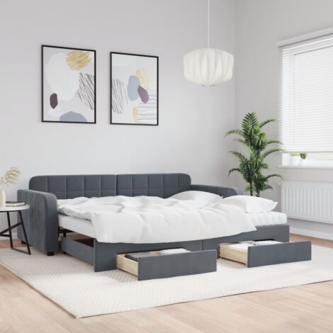 Tagesbett Ausziehbar mit Schubladen Dunkelgrau 90x190 cm Samt vidaXL