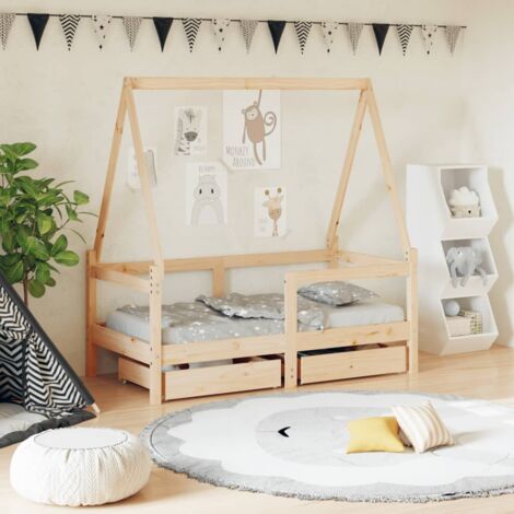 vidaXL Kinderbett mit Schubladen 70x140 cm, Massivholz-Pine