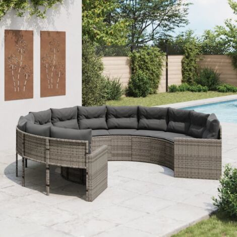 Gartensofa mit Kissen Rund Grau Poly Rattan vidaXL