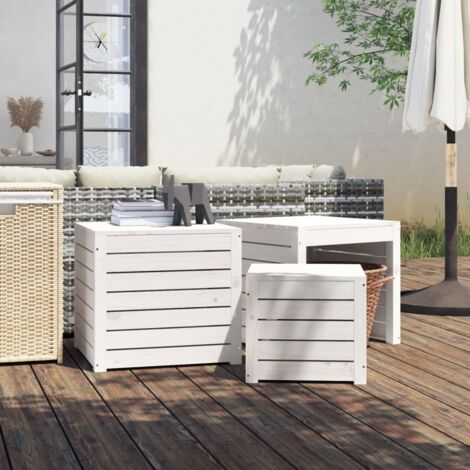 3-tlg. Gartenbox-Set Weiß Massivholz Kiefer vidaXL