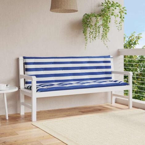 vidaXL Gartenbankkissen Set von 2 blau-weiß gestreift